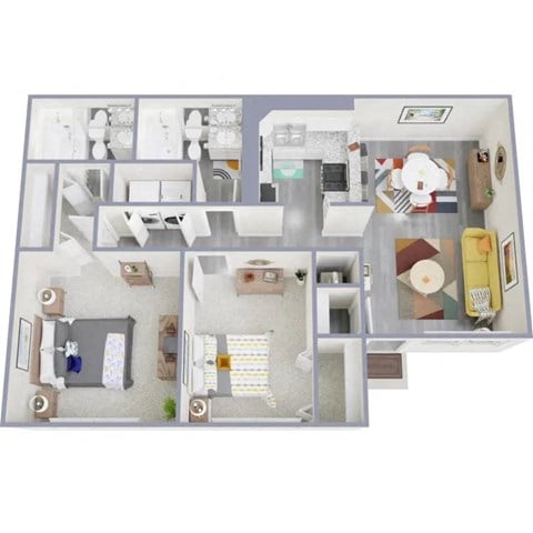 Floor plan for 2 beds, 2 baths, 880 sqft